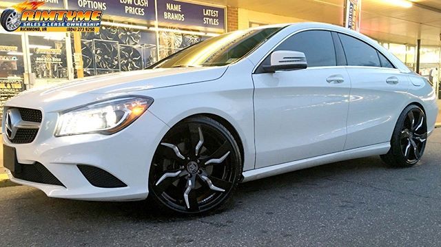 Mercedes cla250 sitting on 20” Lexani Zagato Black and Machined wrapped in 225-35-20 lexani tires via RimTyme of Richmond, VA (804) 273-9250