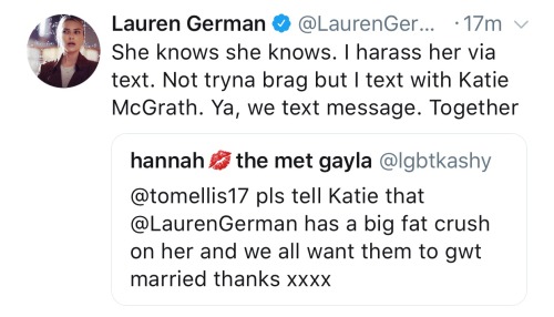 proudtobealuthor:I FUCKING TOLD YOU GUYS LAUREN AND KATIE PROBABLY GOT EACH OTHER’S NUMBERS AF