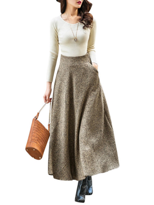 coldcold0404:Chiffon Elastic Waist Women Maxi Skirts  And...