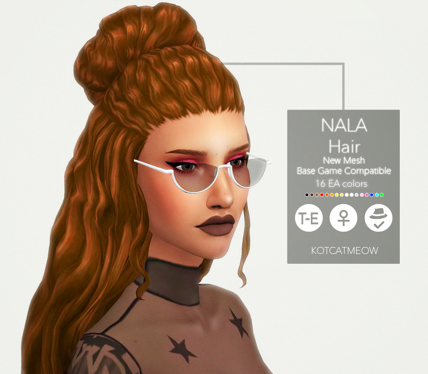 kotcatmeow:
â€œ A new hairstyle â€˜Nalaâ€™ for your female sims!
I hope you enjoy it! C:
Credits: EA for the mesh and textures.
Made with Sims4 Studio.
â€¢ Base Game Compatible
â€¢ Hat Compatible
â€¢ Custom Thumbnail
â€¢ 16 EA Colors
â€¢ Teen - Elder
â€¢ PLEASE READ...