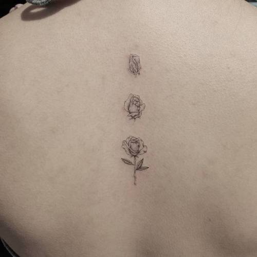 By Joey Hill, done at High Seas Tattoo Parlor, Los Angeles.... flower;small;tiny;joeyhill;rose;blooming flower;ifttt;little;nature;upper back;medium size;illustrative