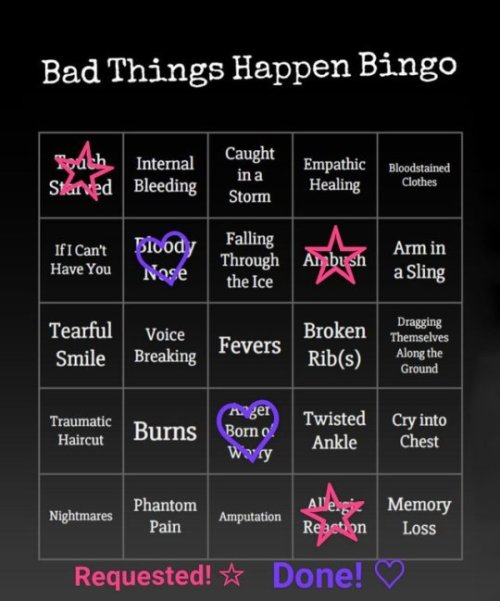 bobtheacorn:Here is your card for Bad Things Happen Bingo....