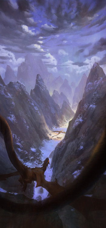 digital art painting dragon fantasy mountains