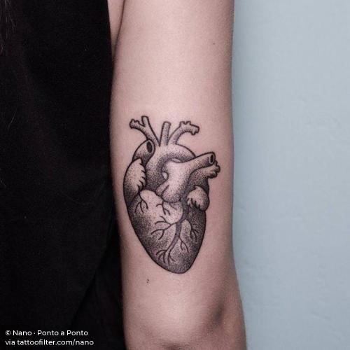 By Nano · Ponto a Ponto, done in Buenos Aires.... anatomical heart;anatomy;facebook;hand poked;heart;love;medium size;nano;tricep;twitter