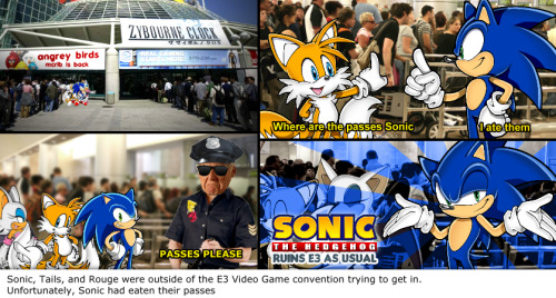 Sonic, Tails, and Rouge were outside of the E3 Video Game...