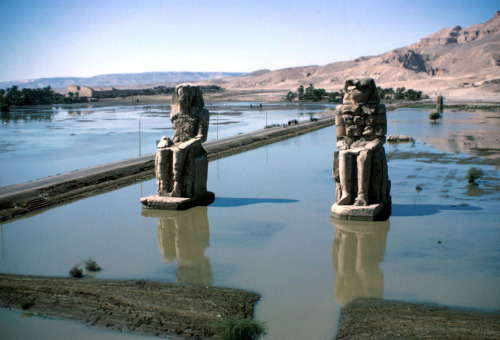 humanoidhistory:The Colossi of Memnon at the mortuary temple of...