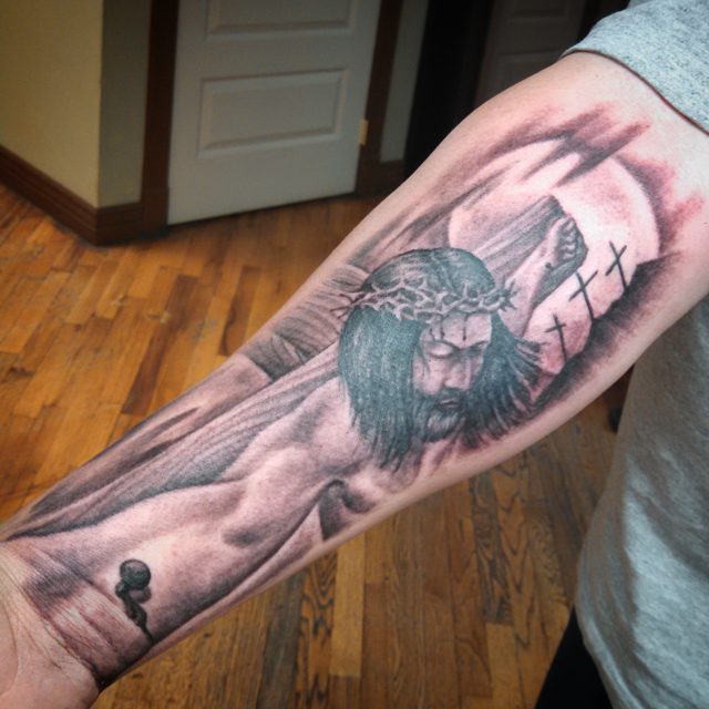 Tattoos by Richie Streate : Jesus forearm tattoo. Yea I know everyone ...