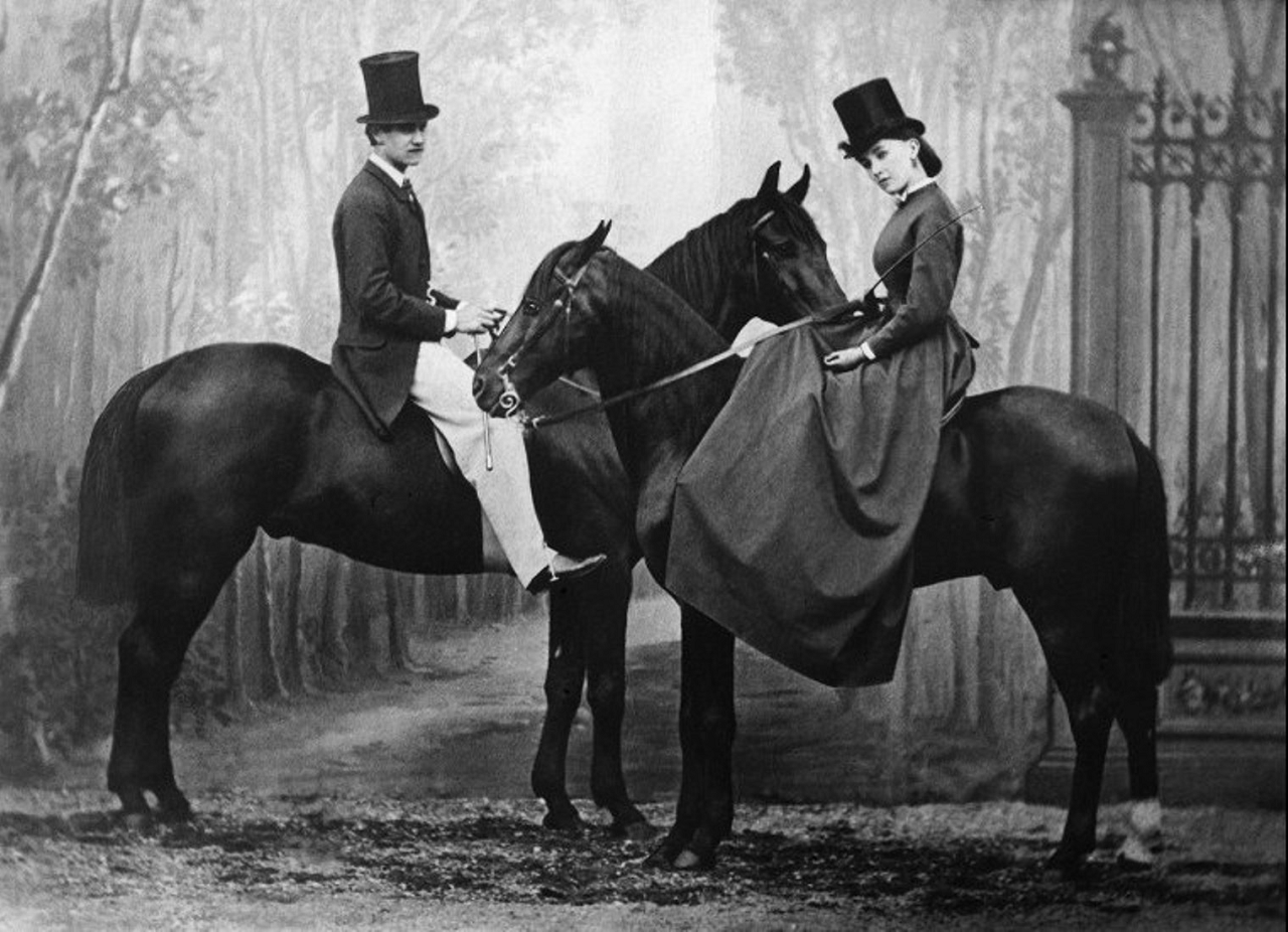 Cora Pearl and Achille Murat on horseback