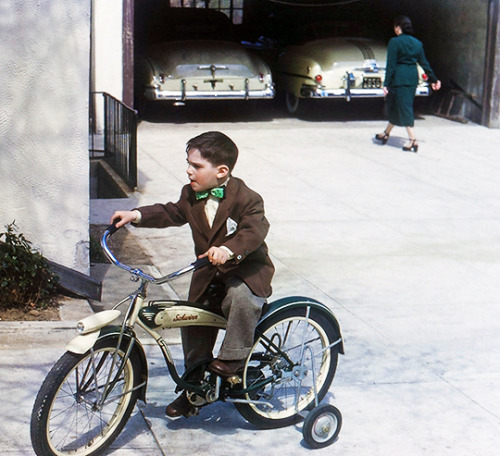 A boy on his Schwinn bicycle, 1952