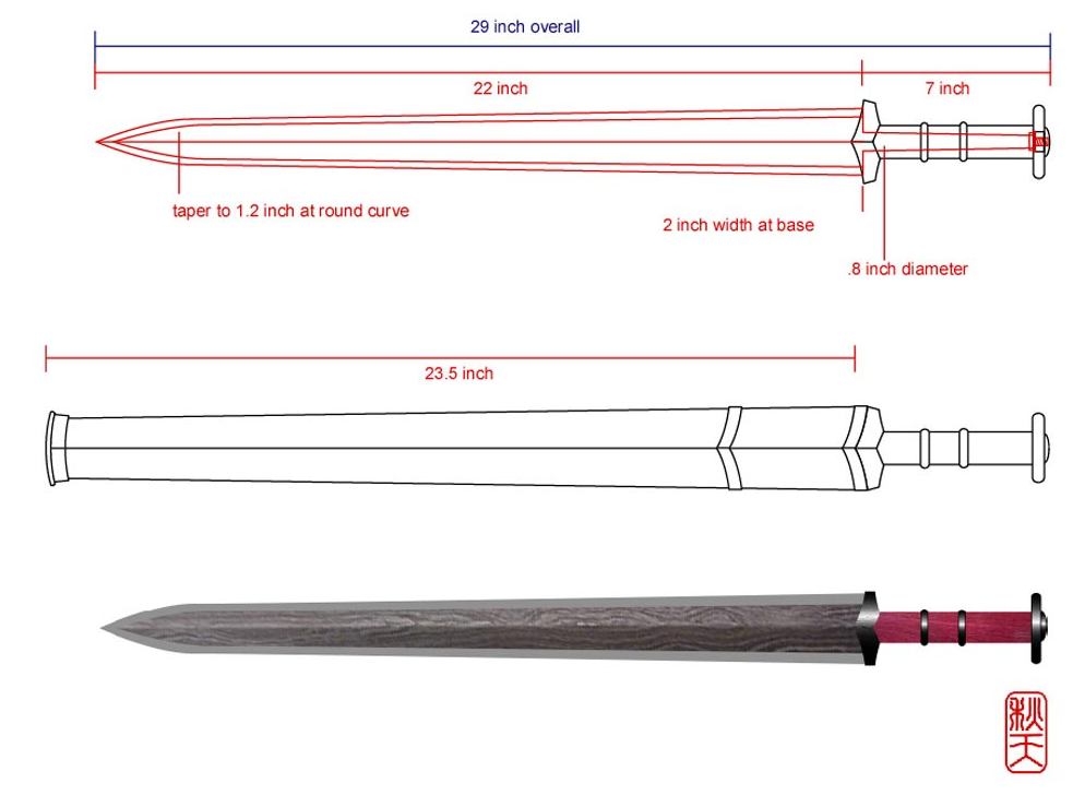 Меч катана размеры чертеж
