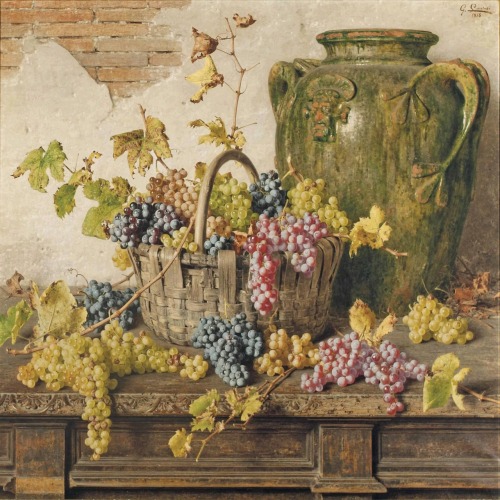 vcrfl:
“Giorgio Lucchesi: A basket of grapes by an amphor on a wooden table, 1916.
”