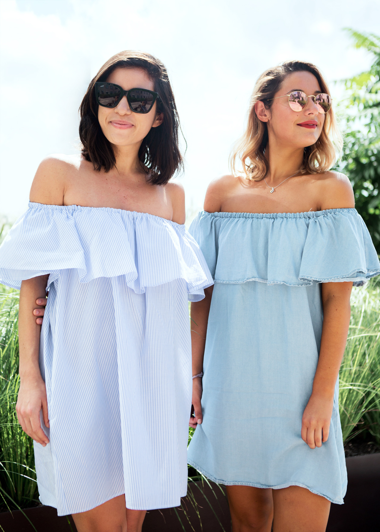 TGIF Means Off-the-Shoulder Dresses Two editors were spotted twinning it up outside our office in nearly identical off-the-shoulder dresses—both by Zara, natch. Great minds indeed think alike! Claire Stern, InStyle Associate Editor (left) Dress:...