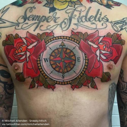 By Mitchell Allenden · Sneaky Mitch, done at Dock Street... flower;nautical;big;chest;rose;compass;travel;compass rose;facebook;mitchellallenden;nature;twitter;neotraditional