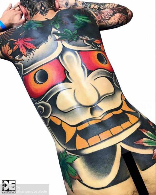 By Pablo De, done at Tattoo Lifestyle, Livorno.... backpiece;pablode;patriotic;traditional;japanese culture;huge;mask;hannya;facebook;twitter;other