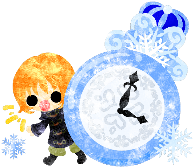 フリーのイラスト素材 冬と女の子の可愛いイラスト 雪の時計 Free フリー素材のatelier B W 加工 印刷 商用利用可能