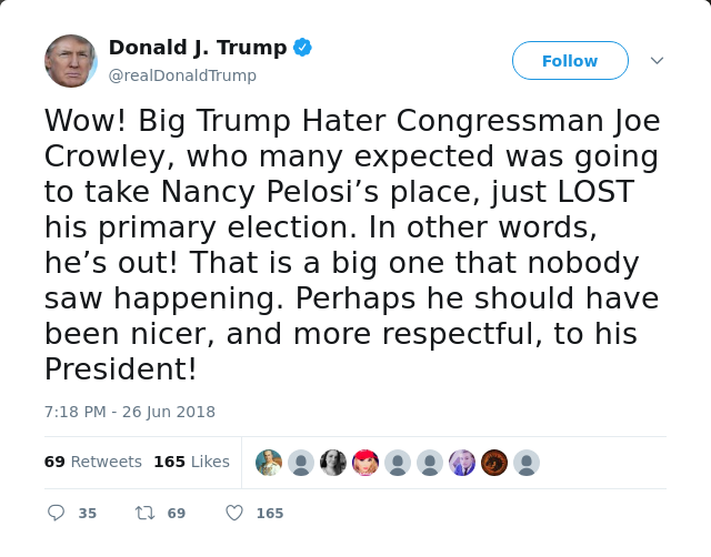 Image result for trump tweet on joe crowley