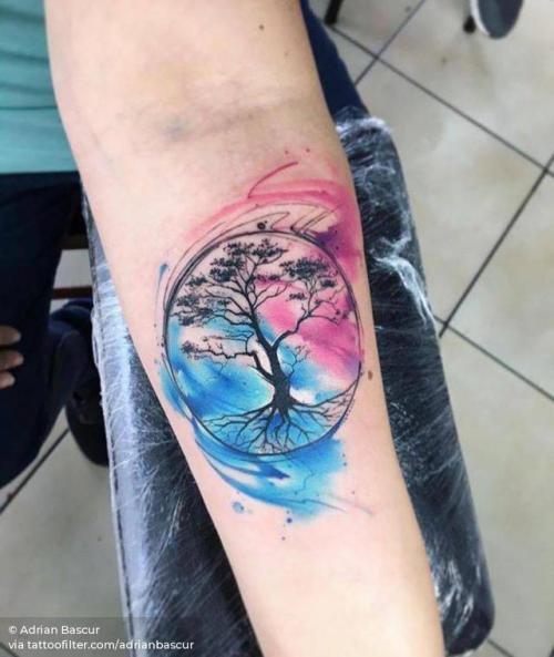 By Adrian Bascur, done at NVMEN, Viña del Mar.... tree;watercolor;adrianbascur;facebook;nature;twitter;inner forearm;medium size