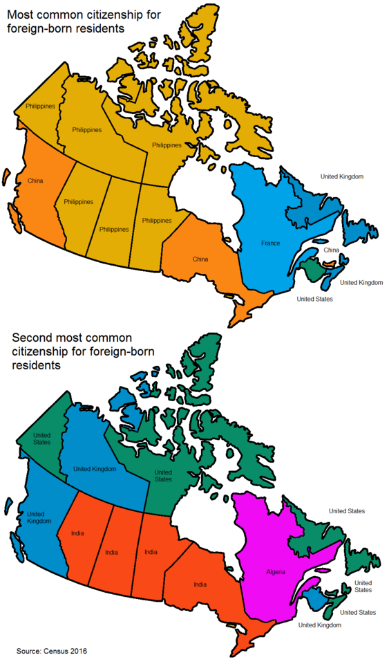 Most common sources of immigrants by Canadian... - Maps on the Web