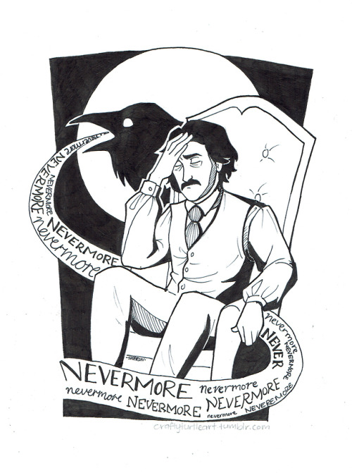 craftyturtleart:Inktober Day 7: Exhausted Edgar Allan Poe...