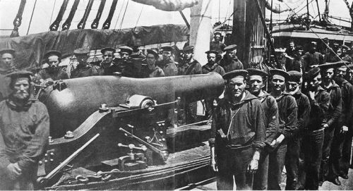 warhistoryonline:Crewmembers of USS Wissahickon by the ship’s...