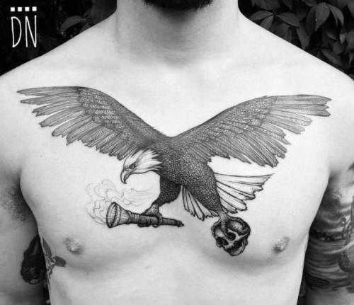 By Dino Nemec, done at Lone Wolf Private Tattooing Studio,... dinonemec;big;animal;chest;eagle;bird;facebook;twitter;illustrative