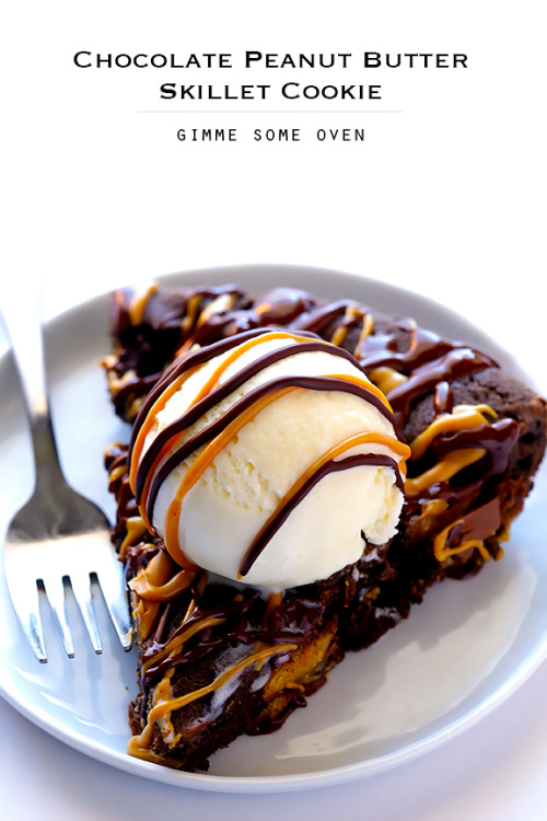 nom-food:Chocolate peanut butter skillet cookie