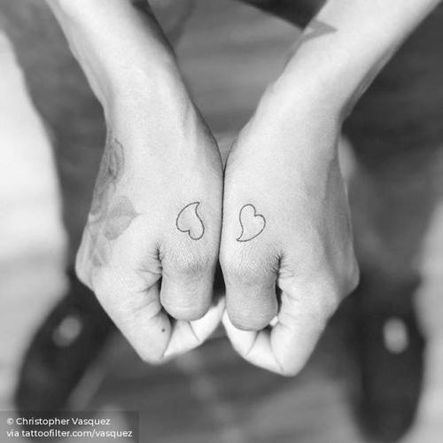 By Christopher Vasquez, done at West 4 Tattoo, Manhattan.... vasquez;small;individual matching;matching;single needle;micro;heart;line art;conventional heart;tiny;love;ifttt;little;minimalist;hand;fine line