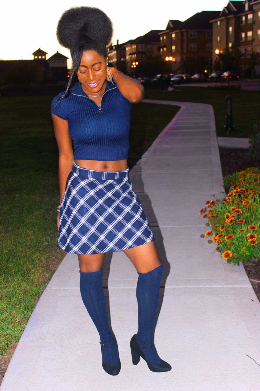 Yinka Naturalista Crop Top Mini Skirt Knee High Socks And My