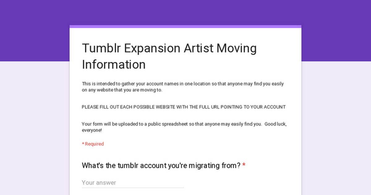 nsfwlk: nsfwlk:  Tumblr Expansion Artist Moving Information HELLO! I’ve noticed