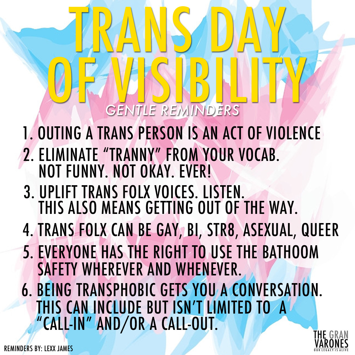 a few gentle reminders for all of us varones. we invite all cis-varones to read these reminders. take the info in. re-read them. apply them. then share with your friends.
shout to lexx james for sharing these with us!
[description: artwork with the...