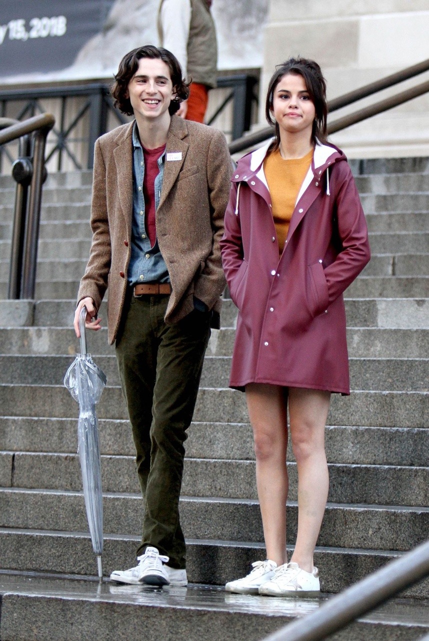 Timothee Chalamet Timmy And Selena Gomez On The Set Of A Rainy