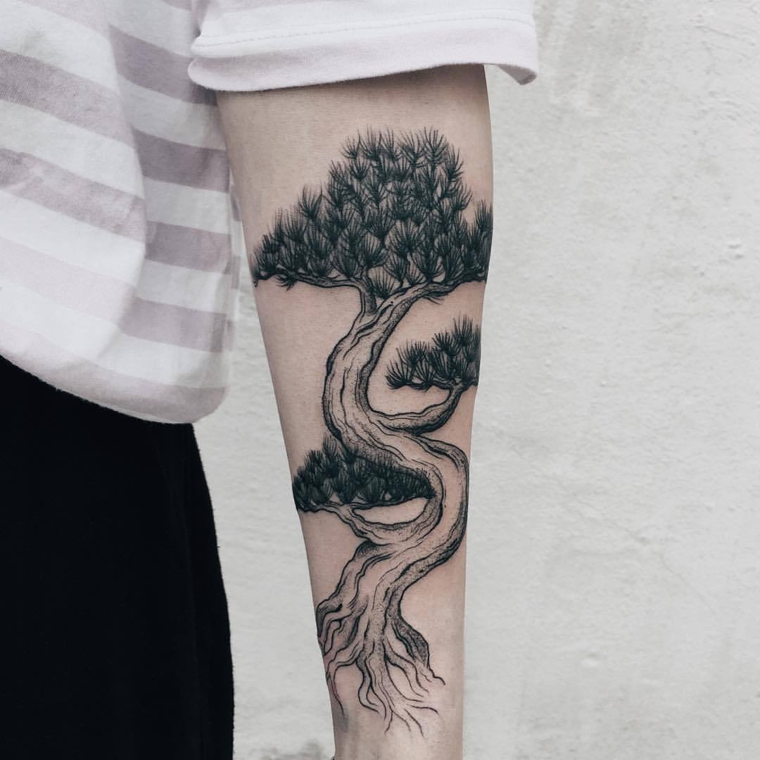 Beautiful Minimalist Bonsai Tree Tattoo | Best Tattoo Design