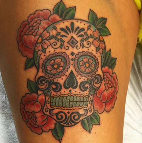 Little Pricks Tattoo Studio | Traditional sugar skull tattoo done by ...