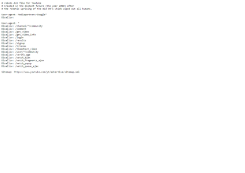 YouTube’s robots.txt