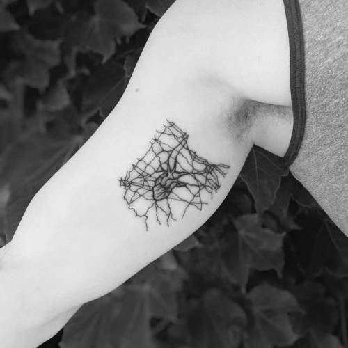 By Dino Nemec, done at Lone Wolf Private Tattooing Studio,... small;anatomy;tiny;love;united states of america;travel;ohio map;map;ifttt;little;location;blackwork;ohio;anatomical heart;illustrative;dinonemec;patriotic;heart;inner arm