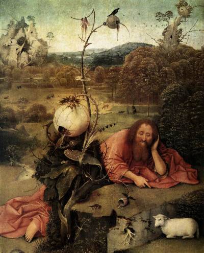 BOSCH, HieronymusSt John the Baptist in the Wilderness-Oil on panel, 48 x 40 cmMuseo Lázaro Galdiano, Madrid