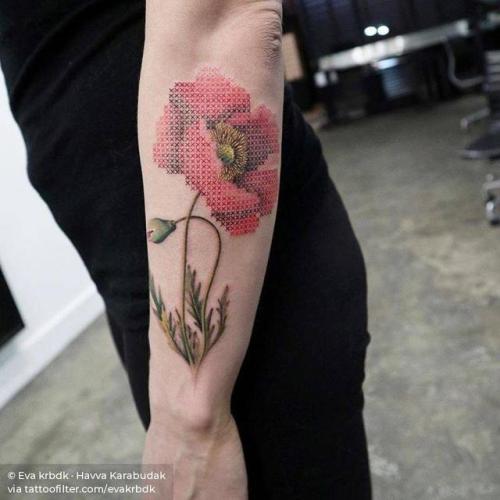 By Eva krbdk · Havva Karabudak, done at Bang Bang Tattoo,... flower;evakrbdk;big;facebook;nature;embroidery;forearm;twitter;cross stitch;poppy