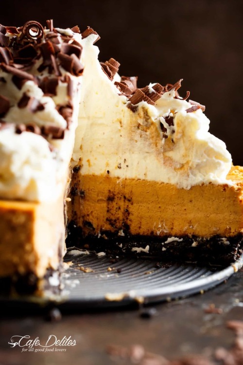 sweetoothgirl:chocolate pumpkin cheesecake (bourbon whipped...