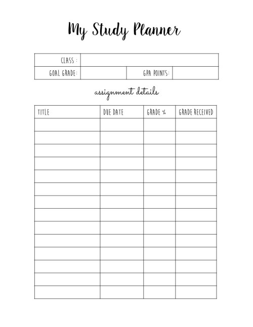 assignment planner tumblr assignment due date template