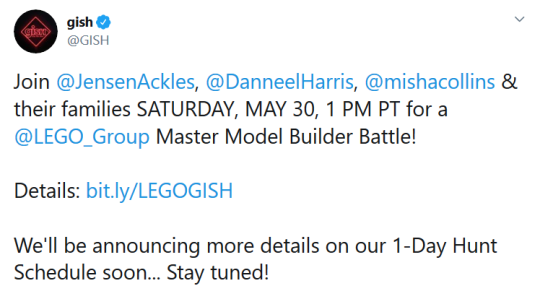 GISH has announced that that the LEGO Battle between the Ackles’ and Collins’ families will take place at 1 PST/4 EST on...