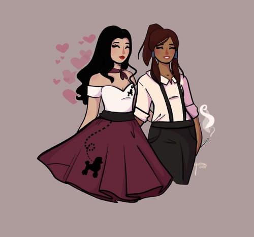 maeowl-art:Vintage!Korrasami ♡♡ this took forever haha but now...