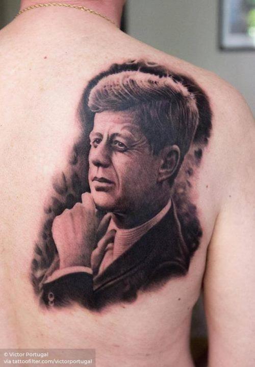 By Victor Portugal, done at Victor Portugal Tattoo Studio,... black and grey;patriotic;big;john f kenney;victorportugal;united states of america;character;facebook;shoulder blade;twitter;portrait