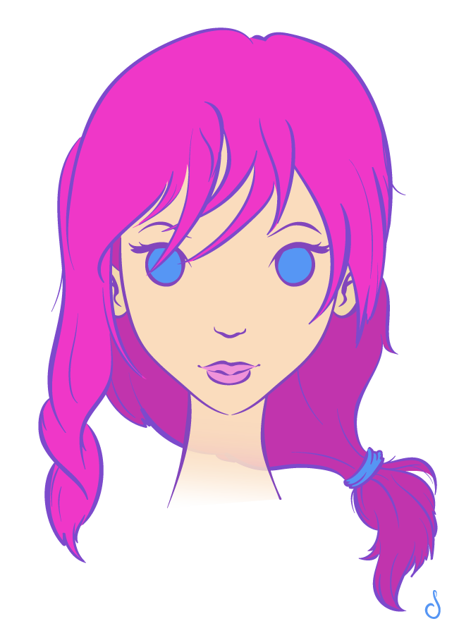 pink hair Cartoon girl with