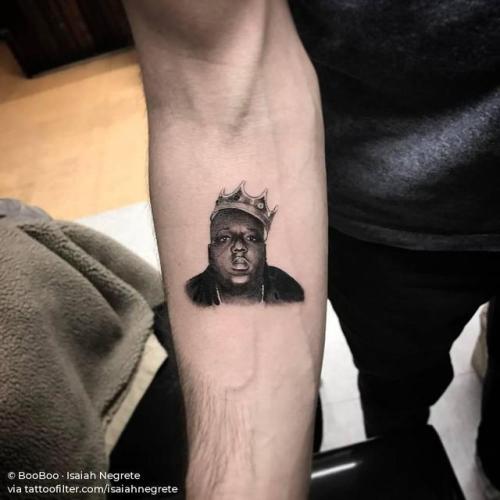 By BooBoo · Isaiah Negrete, done at Shamrock Social Club, West... music;small;patriotic;single needle;rapper;isaiahnegrete;united states of america;character;facebook;twitter;biggie;portrait;inner forearm
