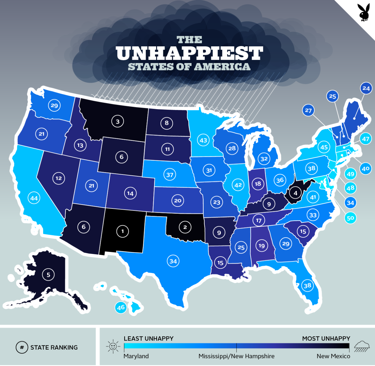 The Unhappiest States of America. More happiness... Maps on the Web