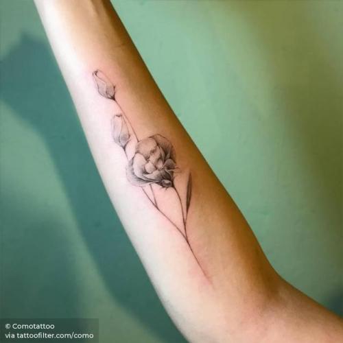 By Comotattoo, done in Seoul. http://ttoo.co/p/29193 flower;single needle;lisianthus flower;como;facebook;nature;twitter;inner forearm;medium size;illustrative