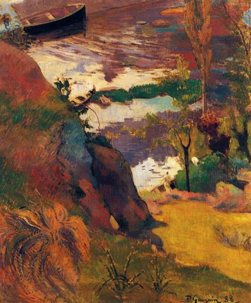 artist-gauguin:Fisherman and bathers on the Aven, 1888, Paul...