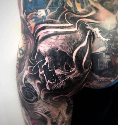 By Victor Portugal, done at Victor Portugal Tattoo Studio,... ass;black and grey;skull;anatomy;human skull;big;victorportugal;facebook;twitter