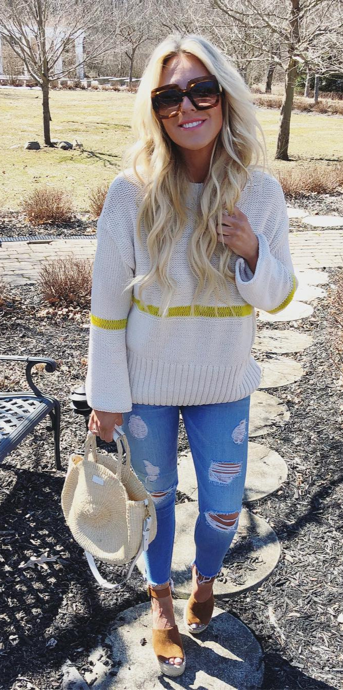 50+ Cozy Outfit Ideas You Need - #Style, #Clothing, #Picoftheday, #Best, #Streetstyle Spring is in the air and ILOVING the Sunshine My uniform lately seems to be light weight sweaters, denim, and open toed shoes this sweater is such an amazing fit you guys and would look super cute styled with denim shorts too! shop my look here or by following me on the  App  