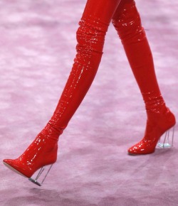 red vinyl thigh high boots